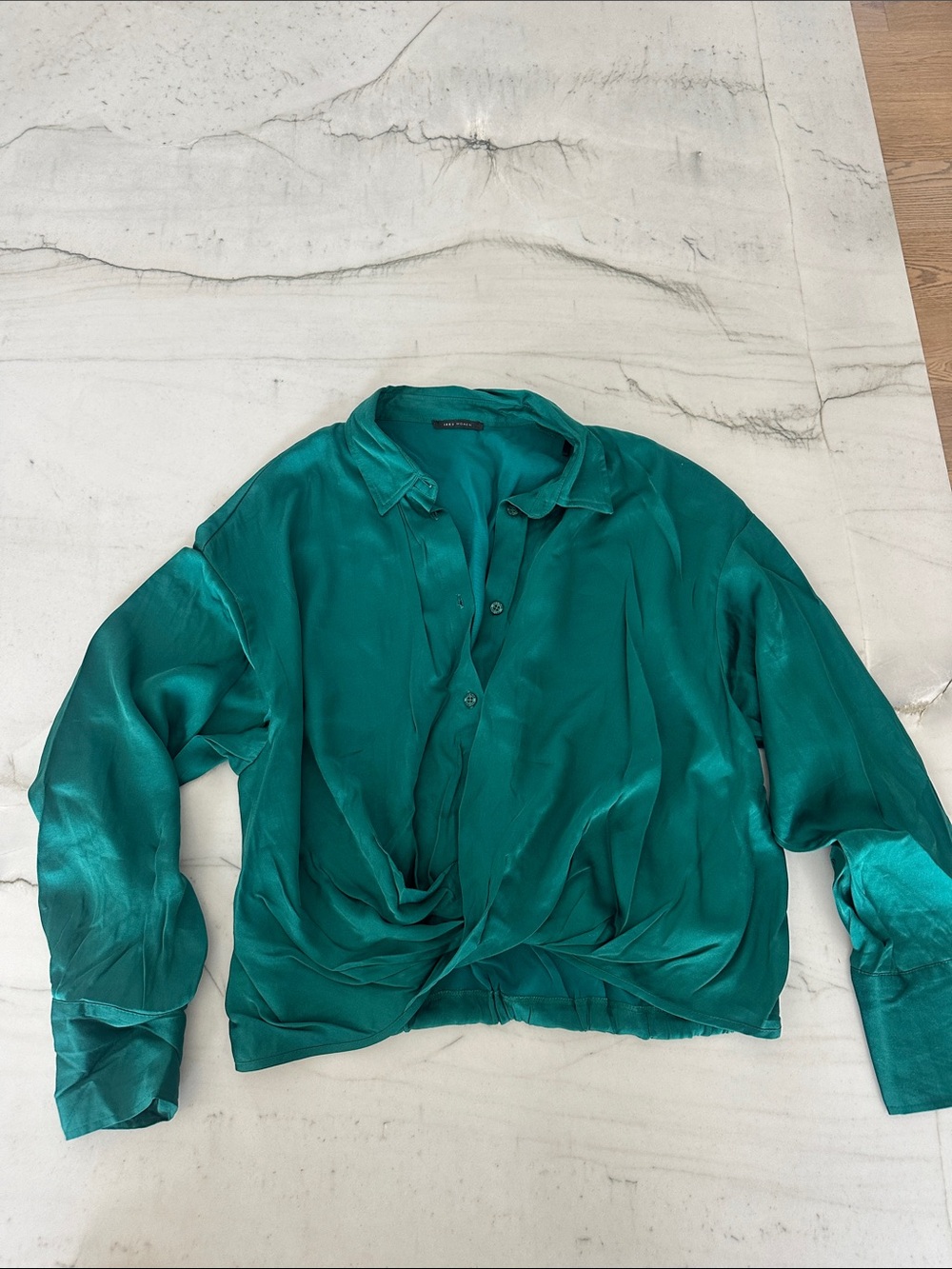 Ikks Women Paris Green Satin Button-Front Blouse